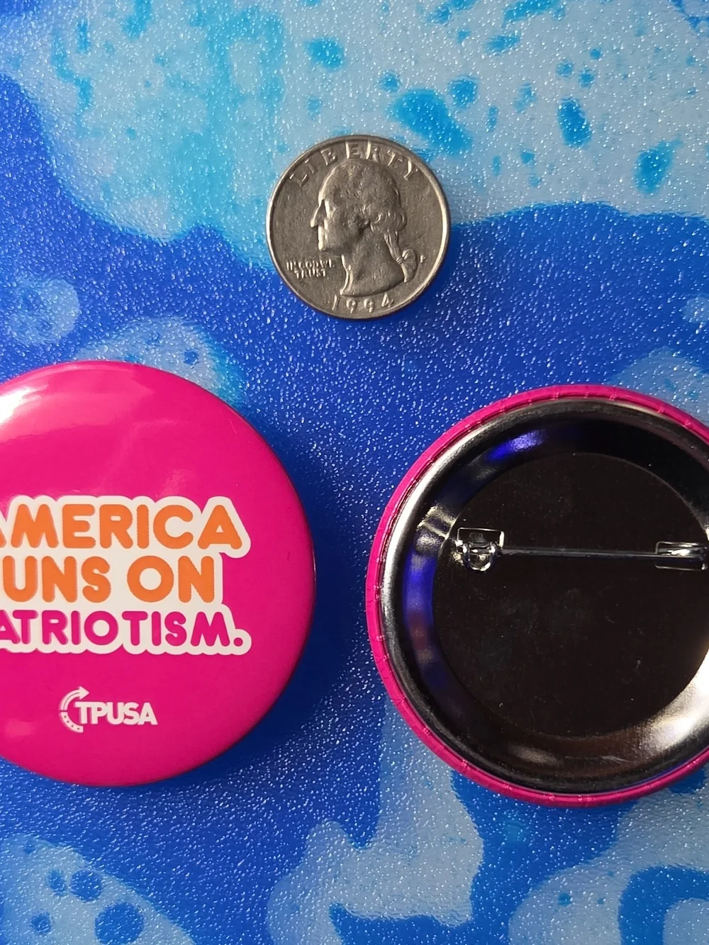 TPUSA Pin - 'America Runs on Patriotism'